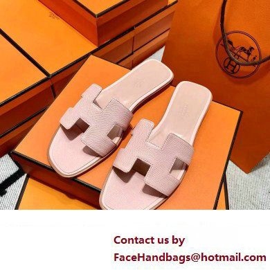 Hermes Oran Flat slippers in epsom leather rose porcelaine