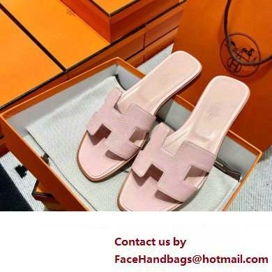 Hermes Oran Flat slippers in epsom leather rose porcelaine