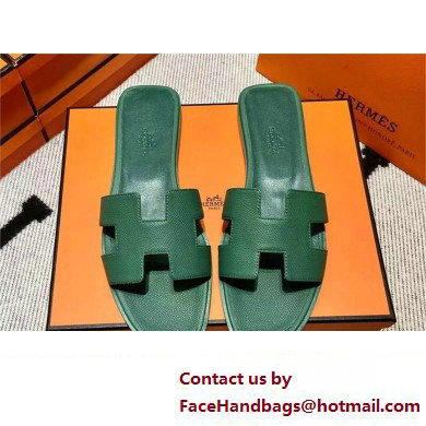 Hermes Oran Flat slippers in epsom leather vert lierre