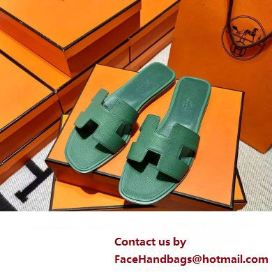 Hermes Oran Flat slippers in epsom leather vert lierre