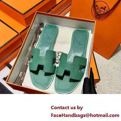 Hermes Oran Flat slippers in epsom leather vert lierre