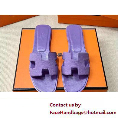 Hermes Oran Flat slippers in epsom leather violet - Click Image to Close