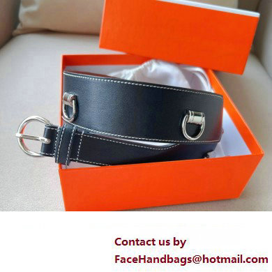 Hermes Width 4.5cm Heritage Anneaux 45 belt Black/Silver - Click Image to Close