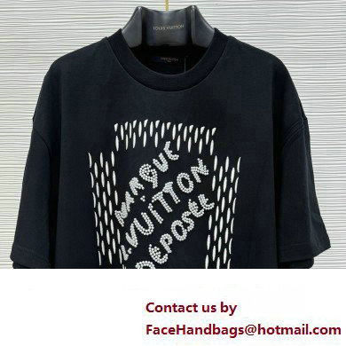 LOUIS VUITTON Embroidered Signature Cotton T-Shirt BLACK 2024 - Click Image to Close