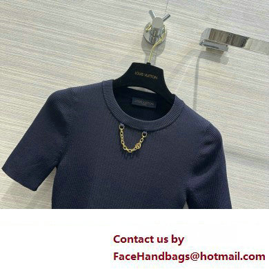 LOUIS VUITTON Ribbed Knit Top 1AFFRR NAVY BLUE 2024 - Click Image to Close