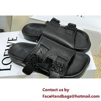 Loewe Ease Women/Men slides in goatskin Black 2024 - Click Image to Close