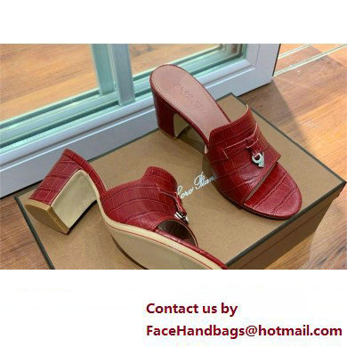 Loro Piana HEEL 8cm crocodile pattern leather summer charms mules BURGUNDY 2024