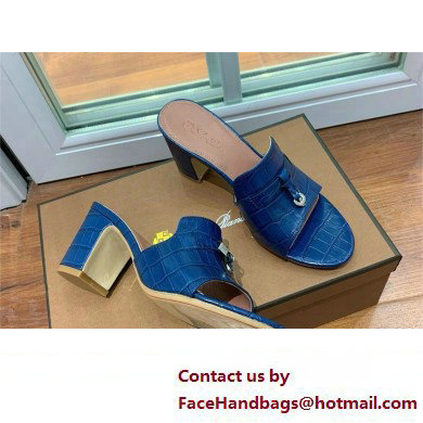 Loro Piana HEEL 8cm crocodile pattern leather summer charms mules NAVY 2024 - Click Image to Close