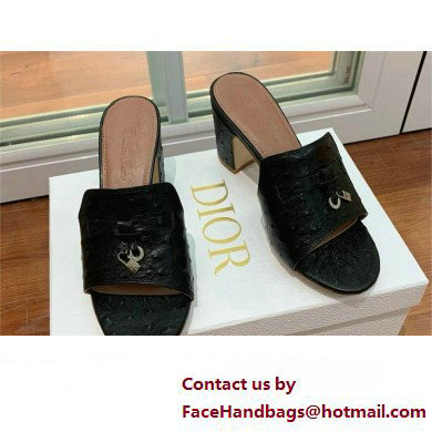 Loro Piana HEEL 8cm ostrich pattern leather summer charms mules black 2024 - Click Image to Close