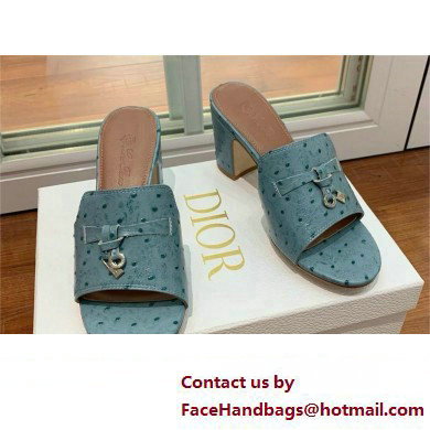 Loro Piana HEEL 8cm ostrich pattern leather summer charms mules blue 2024 - Click Image to Close