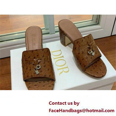 Loro Piana HEEL 8cm ostrich pattern leather summer charms mules coffee 2024