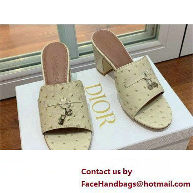 Loro Piana HEEL 8cm ostrich pattern leather summer charms mules creamy 2024