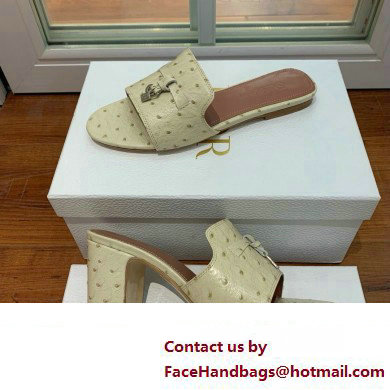 Loro Piana HEEL 8cm ostrich pattern leather summer charms mules creamy 2024