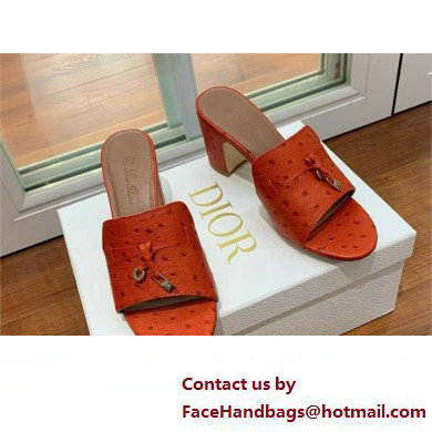 Loro Piana HEEL 8cm ostrich pattern leather summer charms mules orange 2024