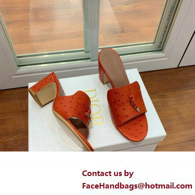 Loro Piana HEEL 8cm ostrich pattern leather summer charms mules orange 2024