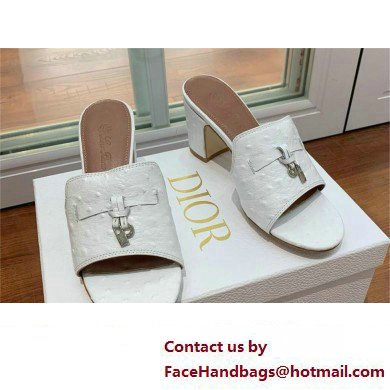 Loro Piana HEEL 8cm ostrich pattern leather summer charms mules white 2024 - Click Image to Close