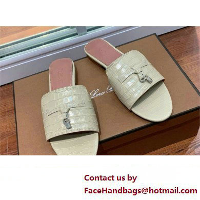 Loro Piana crocodile pattern leather summer charms mules CREAMY 2024 - Click Image to Close