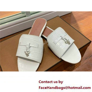 Loro Piana crocodile pattern leather summer charms mules WHITE 2024