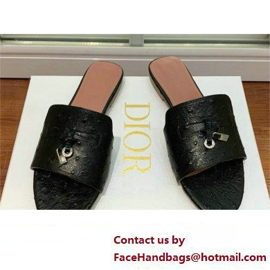 Loro Piana ostrich pattern leather summer charms mules BLACK 2024 - Click Image to Close