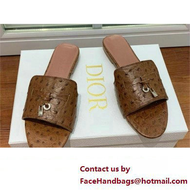 Loro Piana ostrich pattern leather summer charms mules COFFEE 2024 - Click Image to Close