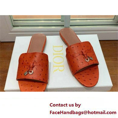 Loro Piana ostrich pattern leather summer charms mules ORANGE 2024