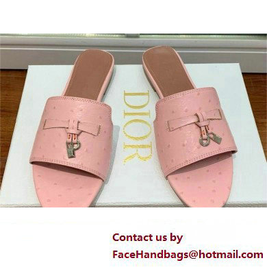 Loro Piana ostrich pattern leather summer charms mules pink 2024 - Click Image to Close