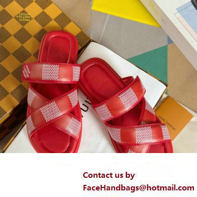 Louis Vuitton Damier pattern Men's Mules Red 2024 - Click Image to Close