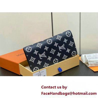 Louis Vuitton Monogram Shadow calfskin leather Brazza Wallet Ink Blue/White 2024