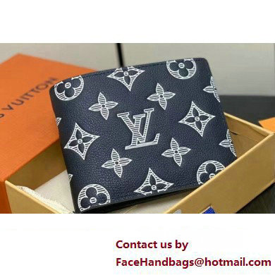 Louis Vuitton Monogram Shadow calfskin leather Multiple Wallet M83379 Ink Blue/White 2024