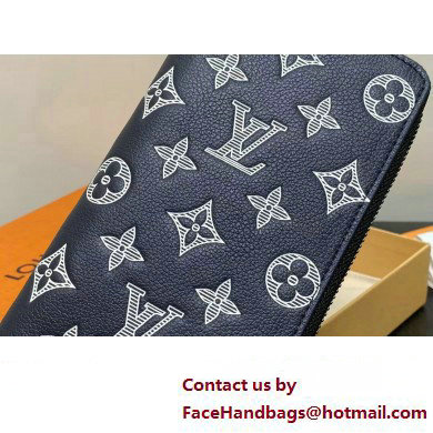 Louis Vuitton Monogram Shadow calfskin leather Zippy Vertical Wallet M83381 Ink Blue/White 2024