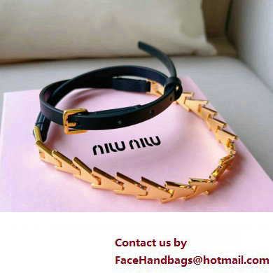 Miu Miu Width 1.5cm Metal Leather Belt Black