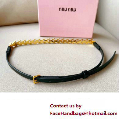 Miu Miu Width 1.5cm Metal Leather Belt Black