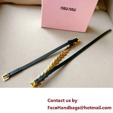 Miu Miu Width 1.5cm Metal Leather Belt Black