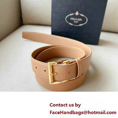 Prada Width 3.4cm Leather Reversible Belt Apricot/Gold 2024