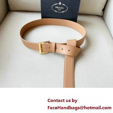 Prada Width 3.4cm Leather Reversible Belt Apricot/Gold 2024