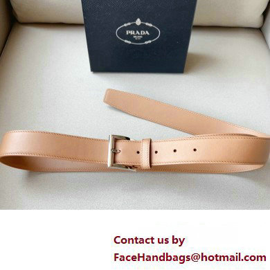 Prada Width 3.4cm Leather Reversible Belt Apricot/Silver 2024