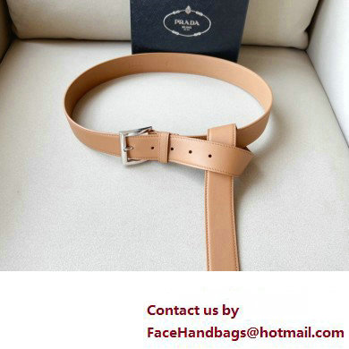 Prada Width 3.4cm Leather Reversible Belt Apricot/Silver 2024