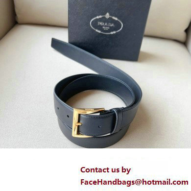 Prada Width 3.4cm Leather Reversible Belt Black/Gold 2024