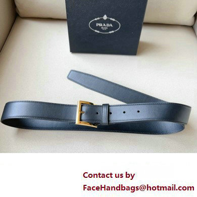 Prada Width 3.4cm Leather Reversible Belt Black/Gold 2024