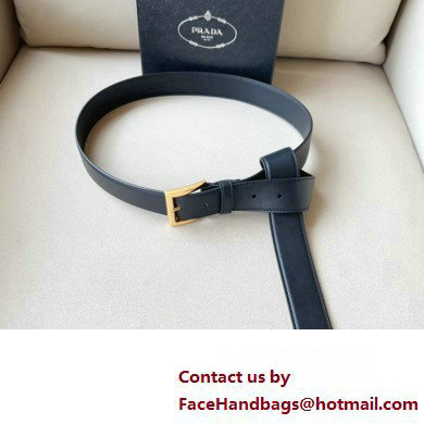 Prada Width 3.4cm Leather Reversible Belt Black/Gold 2024