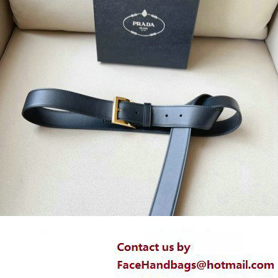 Prada Width 3.4cm Leather Reversible Belt Black/Gold 2024