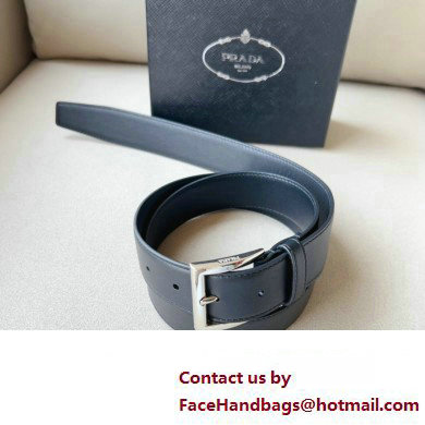 Prada Width 3.4cm Leather Reversible Belt Black/Silver 2024 - Click Image to Close