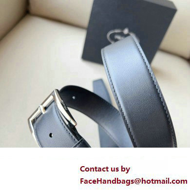 Prada Width 3.4cm Leather Reversible Belt Black/Silver 2024