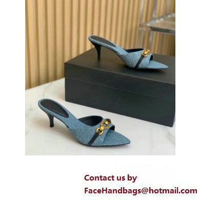 Saint Laurent Heel 4cm le maillon mules with a cable-link chain in Denim Blue 2024