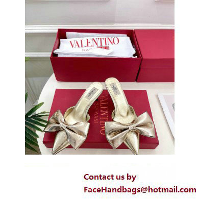 Valentino Heel 6cm Un Chateau Bow Mules Metallic Gold 2024