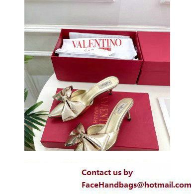 Valentino Heel 6cm Un Chateau Bow Mules Metallic Gold 2024