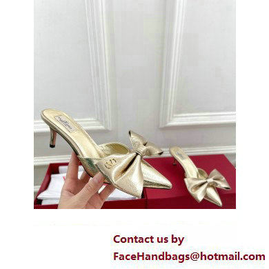 Valentino Heel 6cm Un Chateau Bow Mules Metallic Gold 2024