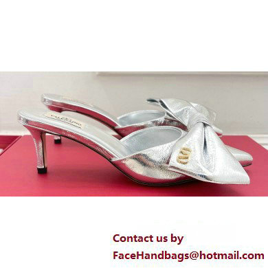 Valentino Heel 6cm Un Chateau Bow Mules Metallic Silver 2024 - Click Image to Close