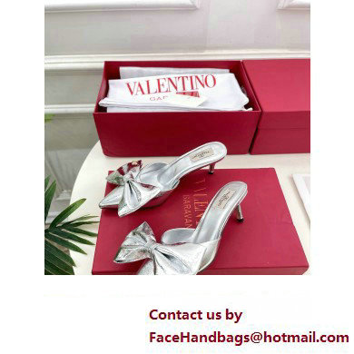 Valentino Heel 6cm Un Chateau Bow Mules Metallic Silver 2024