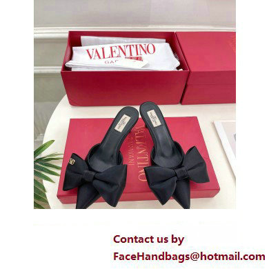 Valentino Heel 6cm Un Chateau Bow Mules Satin Black 2024 - Click Image to Close